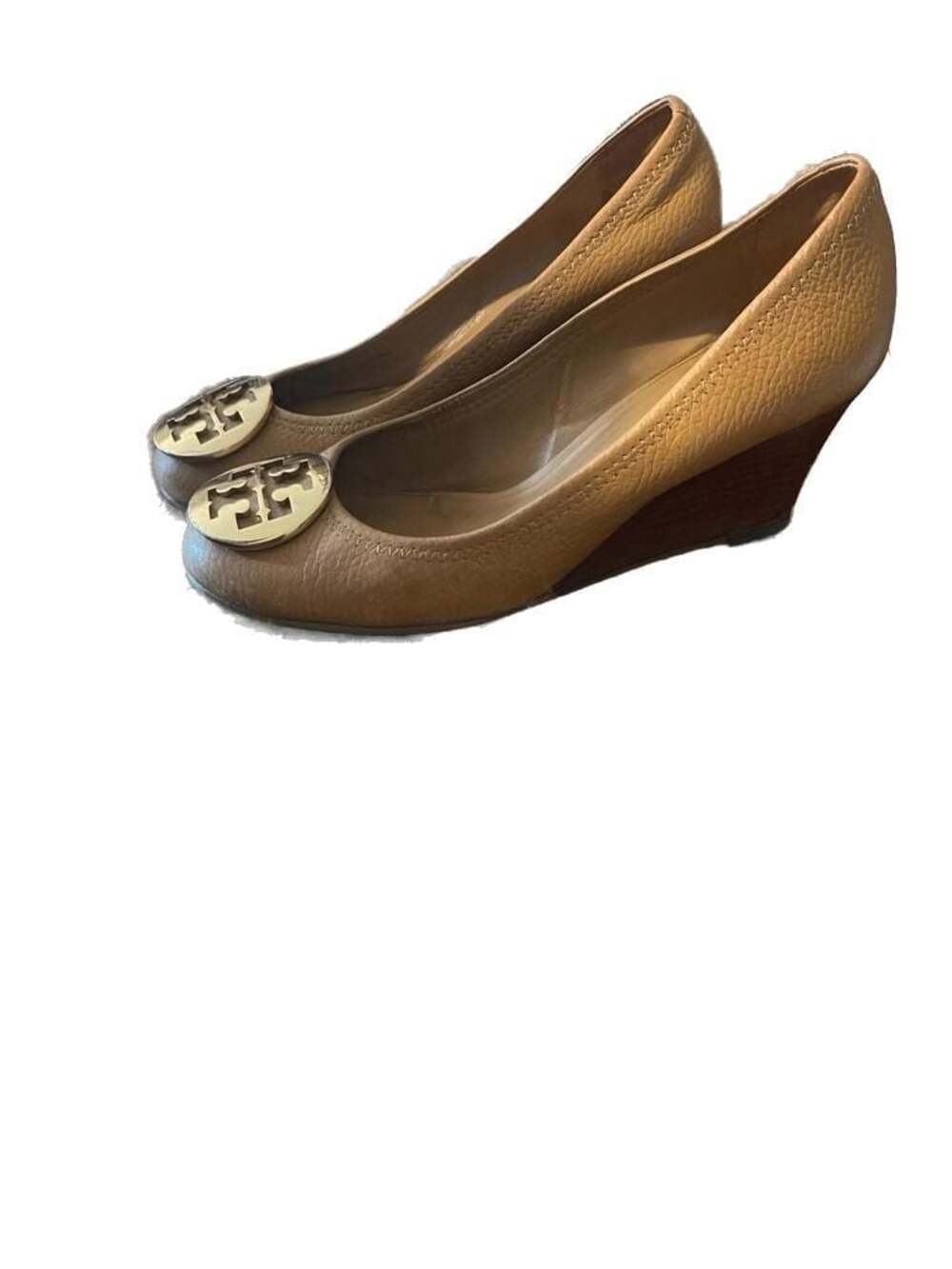 Tory Burch Tan Leather Medallion Wedge Pumps Heels Size 7M "As Is" Parts, Repair - Picture 4 of 11